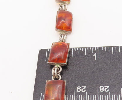 925 Sterling Silver Vintage Bracelet Solid Rectangular Linked Amber   BT10267