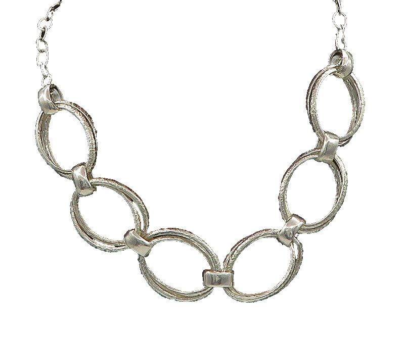 925 Sterling Silver  Vintage Shiny Open Oval Link Chain Necklace  NE3731