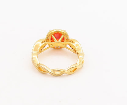 925 Sterling Silver Vintage Ring Designer Gold Plated Red White CZ Sz 7 RG29227