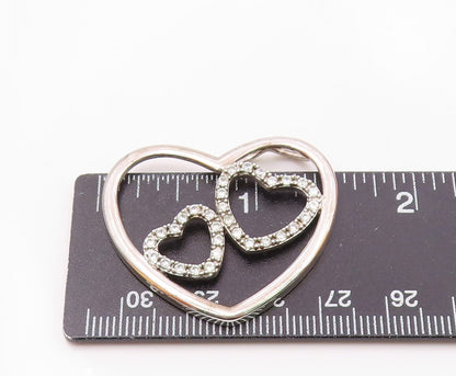 925 Sterling Silver  Vintage Triple Love Heart Cubic Zirconia Pendant  PT21034