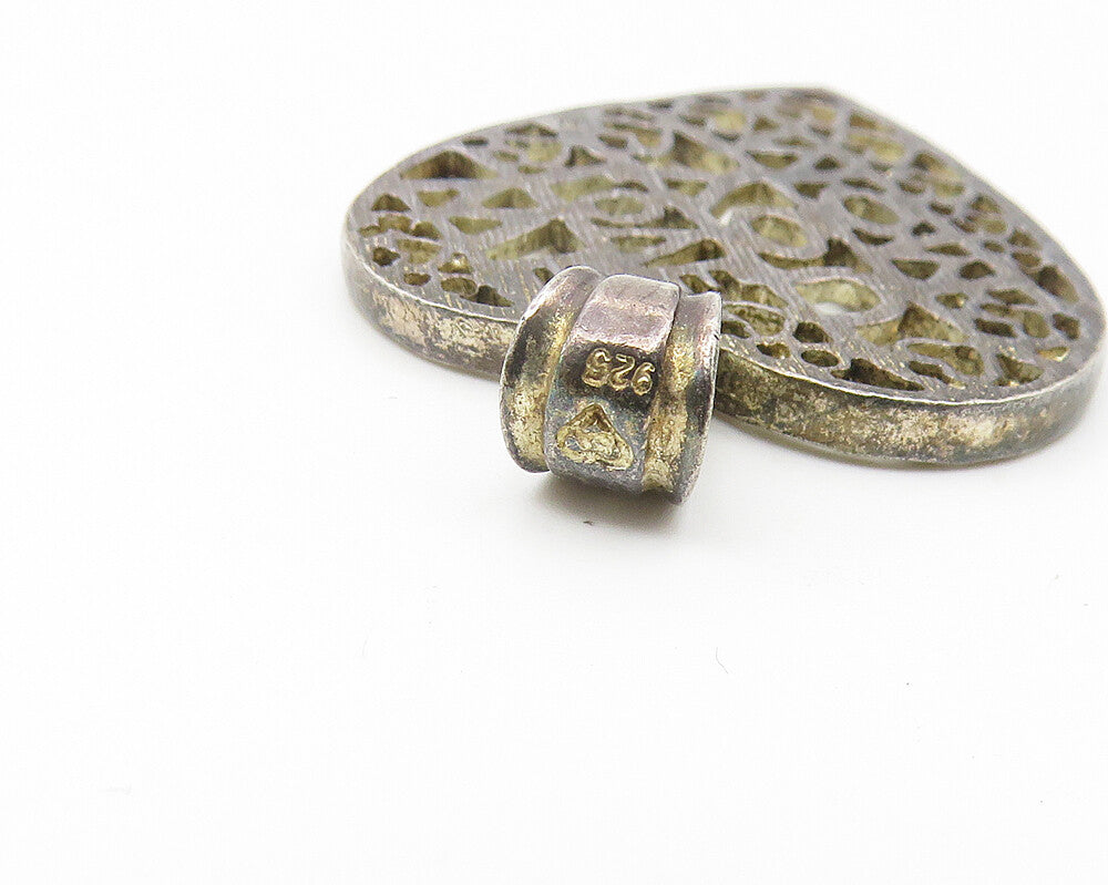 925 Sterling Silver  Vintage Dark Tone Diamond Cut Love Heart Pendant  PT8546