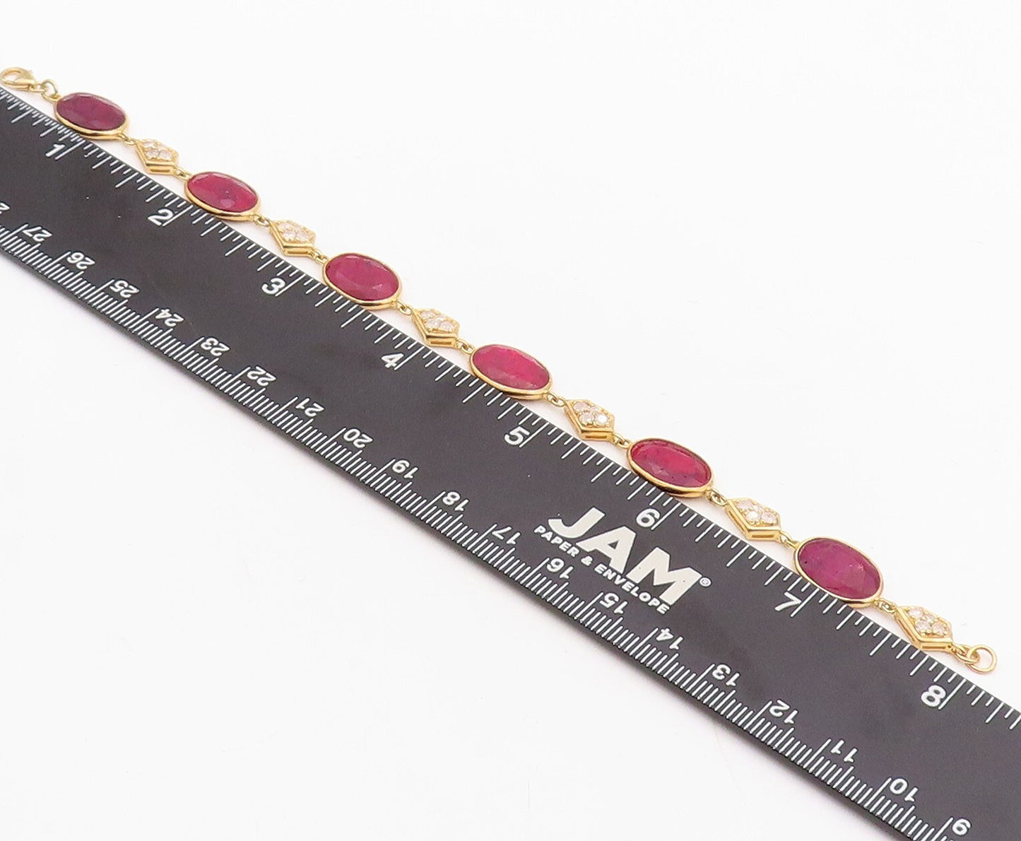925 Sterling Silver Vintage Bracelet Gold Plated Diamonds & Oval Ruby  BT10838