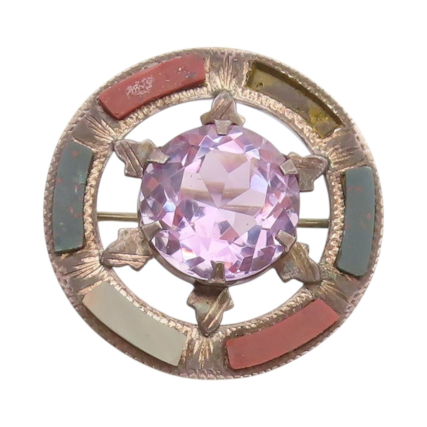 925 Sterling Silver Vintage Brooch Antique Amethyst Halo Gemstone Wheel  BP11673