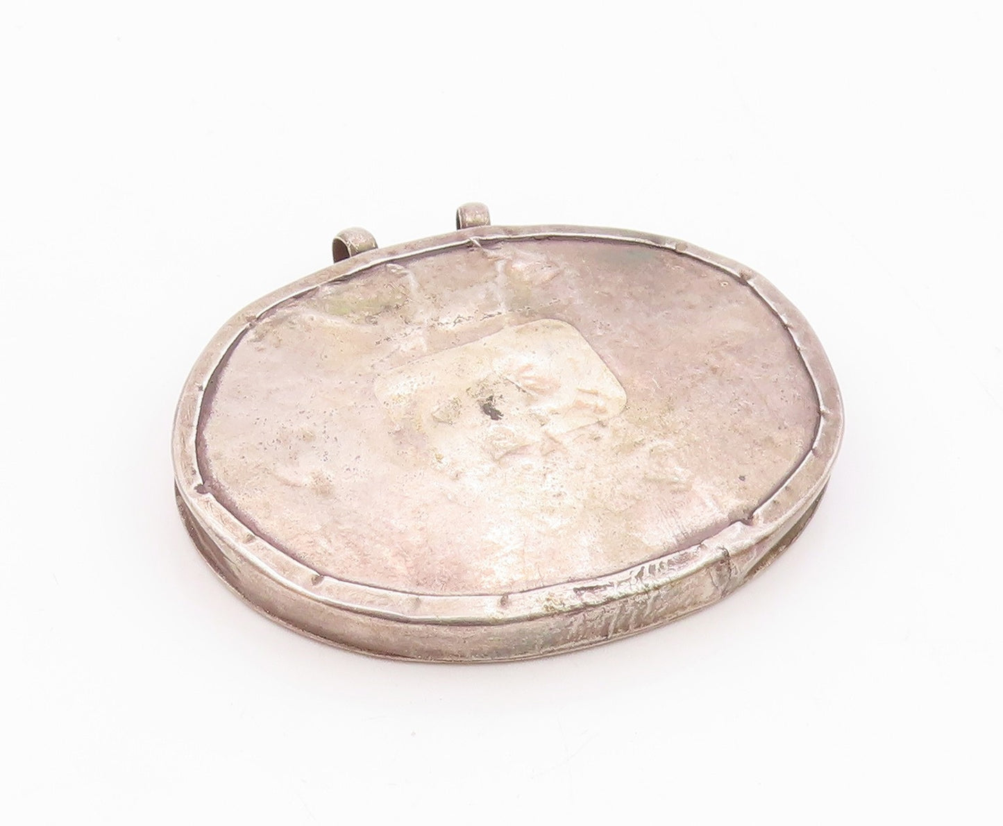 925 Sterling Silver  Vintage Antique Hookah Scene Oval Pendant  PT15679