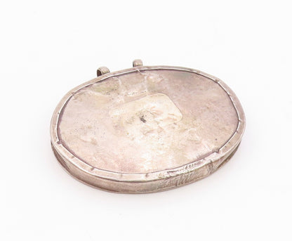 925 Sterling Silver  Vintage Antique Hookah Scene Oval Pendant  PT15679