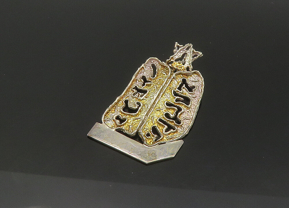 925 Sterling Silver Vintage 10 Commandments Cutout Religious Pendant PT18049