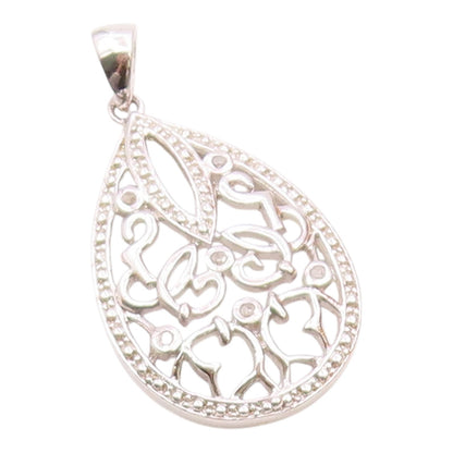 925 Sterling Silver  Vintage Genuine Diamonds Tear Drop Swirl Pendant  PT19271