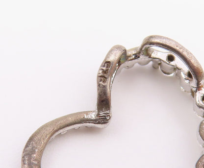 925 Sterling Silver  Vintage Cubic Zirconia Open Love Heart Pendant  PT21428