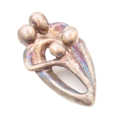 925 Sterling Silver Vintage Pendant Dark Tone Happy Community Cutout  PT23617