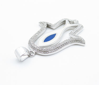 925 Sterling Silver  Sparkling Cubic Zirconia & Enamel Hamsa Pendant  PT6100