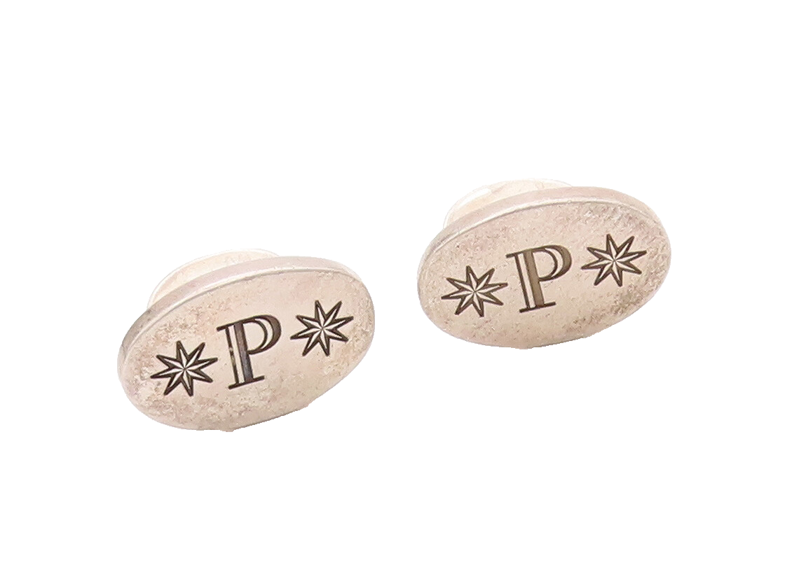 925 Sterling Silver Vintage Cuff Links Minimalist Oval Etched Star & 'P'  TR3709