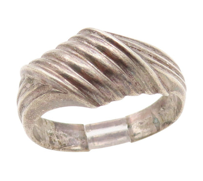925 Sterling Silver Vintage Ring Modernist Ribbed Wave Band  Sz 10.5  RG34908