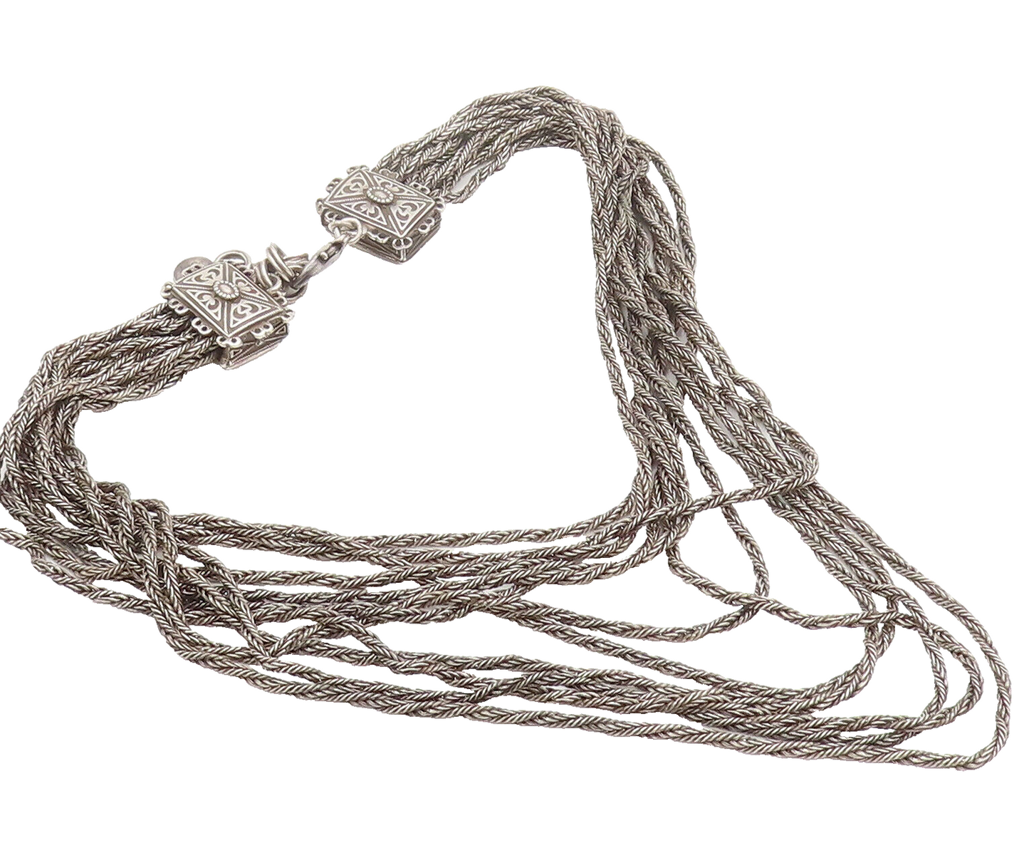 Solid Silver  Vintage Designer Breaded Multi Chain Royal Necklace  NE4061