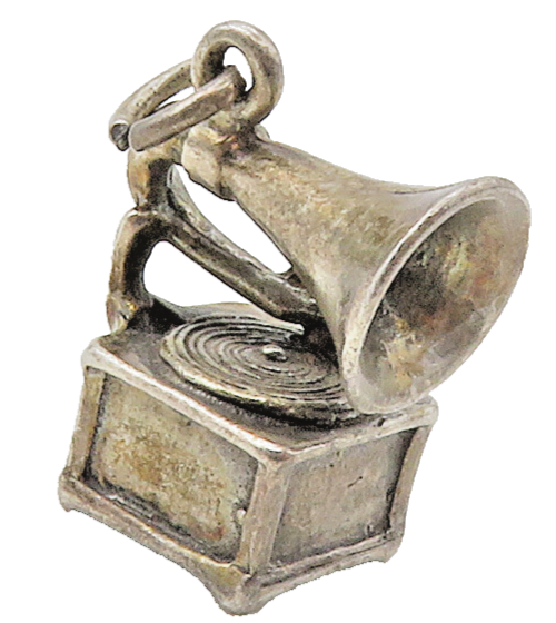 925 Sterling Silver  Vintage Old Fashioned Record Player Pendant  PT12933