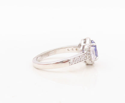 925 Sterling Silver Vintage Ring Oval Cut Tanzanite & CZ Inlay  Sz 7  RG30454