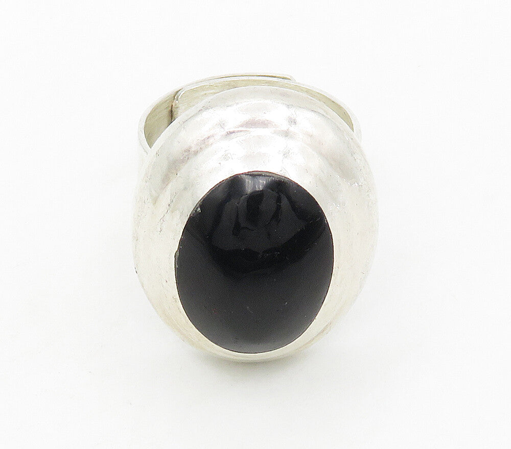 MEXICO 925 Sterling Silver  Vintage Black Onyx Cocktail Ring Sz 8  RG15643