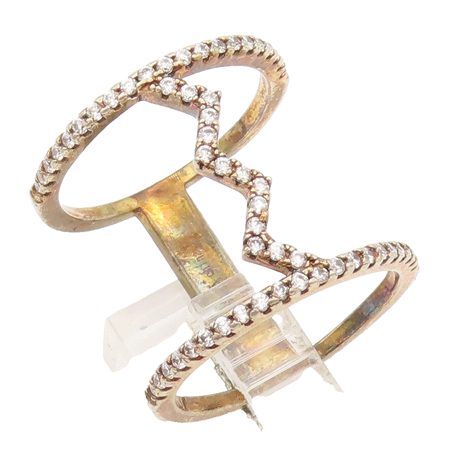 925 Sterling Silver Vintage Ring Gold Plated Bordered Topaz Sz 6.5  RG27991