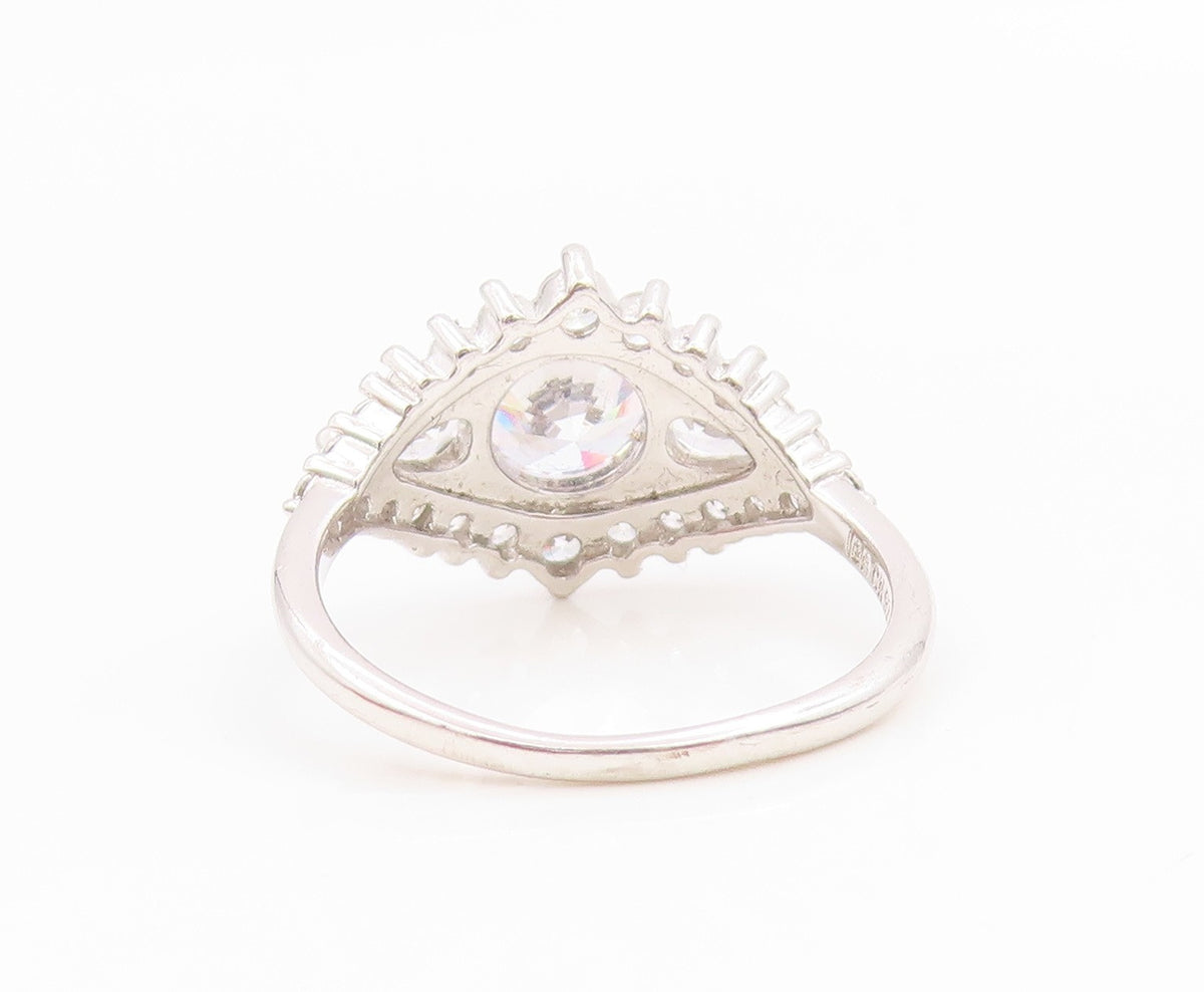 925 Sterling Silver Vintage Ring Elegant CZ Statement Band  Sz 7.5  RG35936
