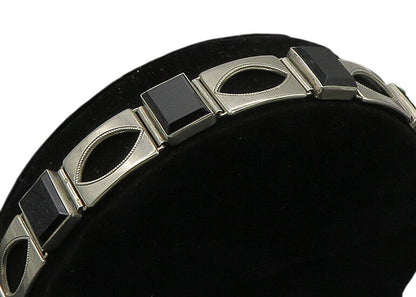 GERMANY 925 Silver  Vintage Black Onyx Square Hinge Chain Bracelet  BT9227