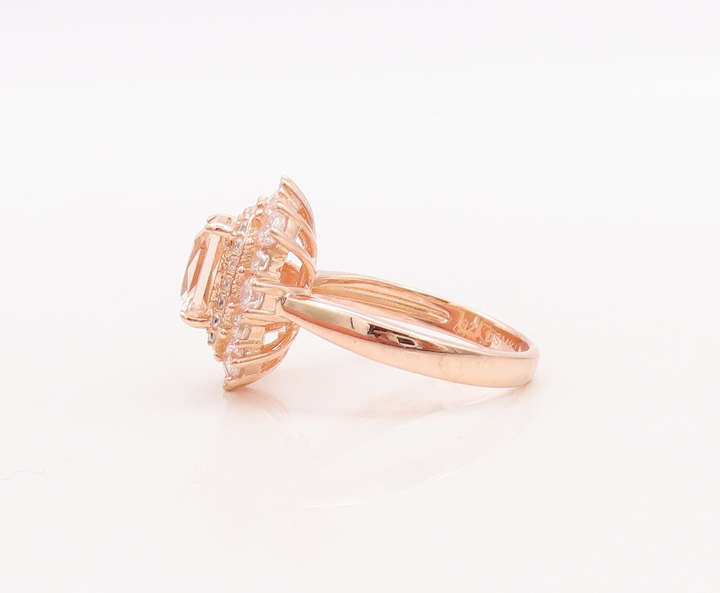 925 Sterling Silver Vintage Ring Rose Gold Plated Morganite & Topaz Sz 7 RG29684