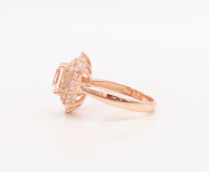 925 Sterling Silver Vintage Ring Rose Gold Plated Morganite & Topaz Sz 7 RG29684