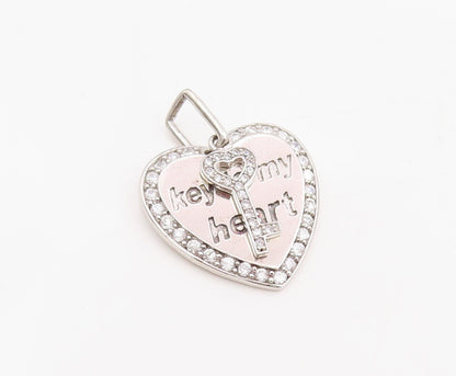 925 Sterling Silver Vintage Pendant Round CZ Engraved Key To Me Heart   PT25484