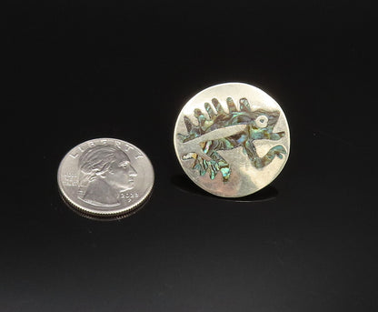 MEXICO 925 Silver  Vintage Inlaid Abalone Reptile Screw Back Earrings  EG12144