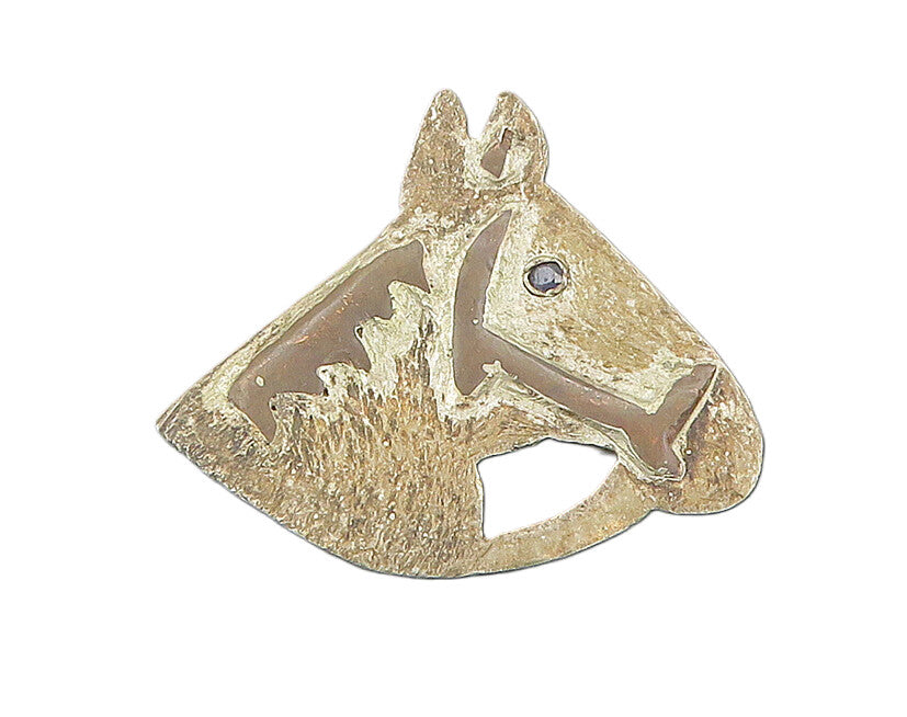 925 Sterling Silver  Vintage Sapphire Eye Horse's Head Brooch Pin  BP7554
