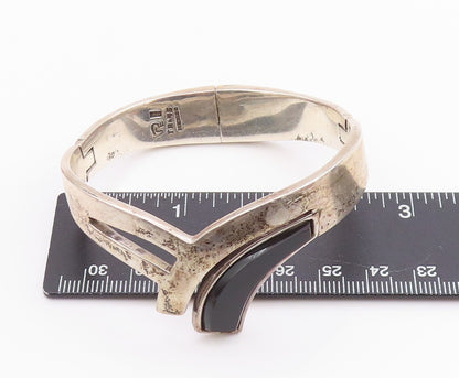 925 Sterling Silver Vintage Bracelet JRE MEXICO Designer Cutout Onyx  BT11326