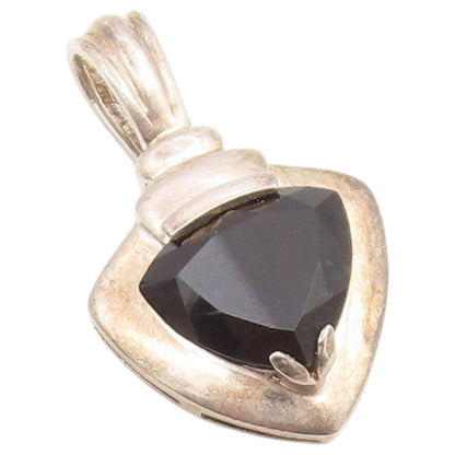 925 Sterling Silver Vintage Pendant Trillion Cut Black Onyx Shield Charm PT26651