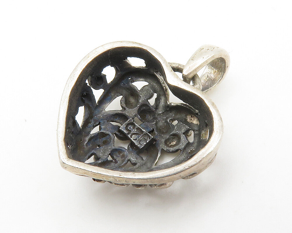 925 Sterling Silver  Vintage Swirl Dome Love Heart Drop Pendant  PT10930