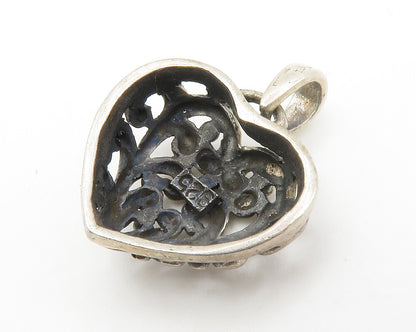 925 Sterling Silver  Vintage Swirl Dome Love Heart Drop Pendant  PT10930