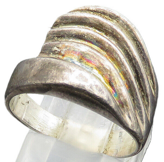 925 Sterling Silver  Vintage Dark Tone Fluted Bypass Band Ring Sz 7.5  RG20617
