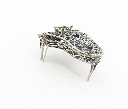 925 Sterling Silver  Vintage Heart Swirl Grand Piano Trinket (OPENS)  TR1363