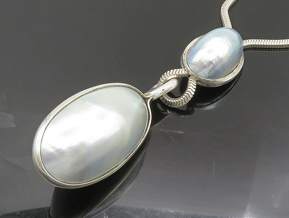 CELIA SEBIRI 925 Silver  Vintage Cabochon Cut Mother Of Pearl Necklace  NE3808