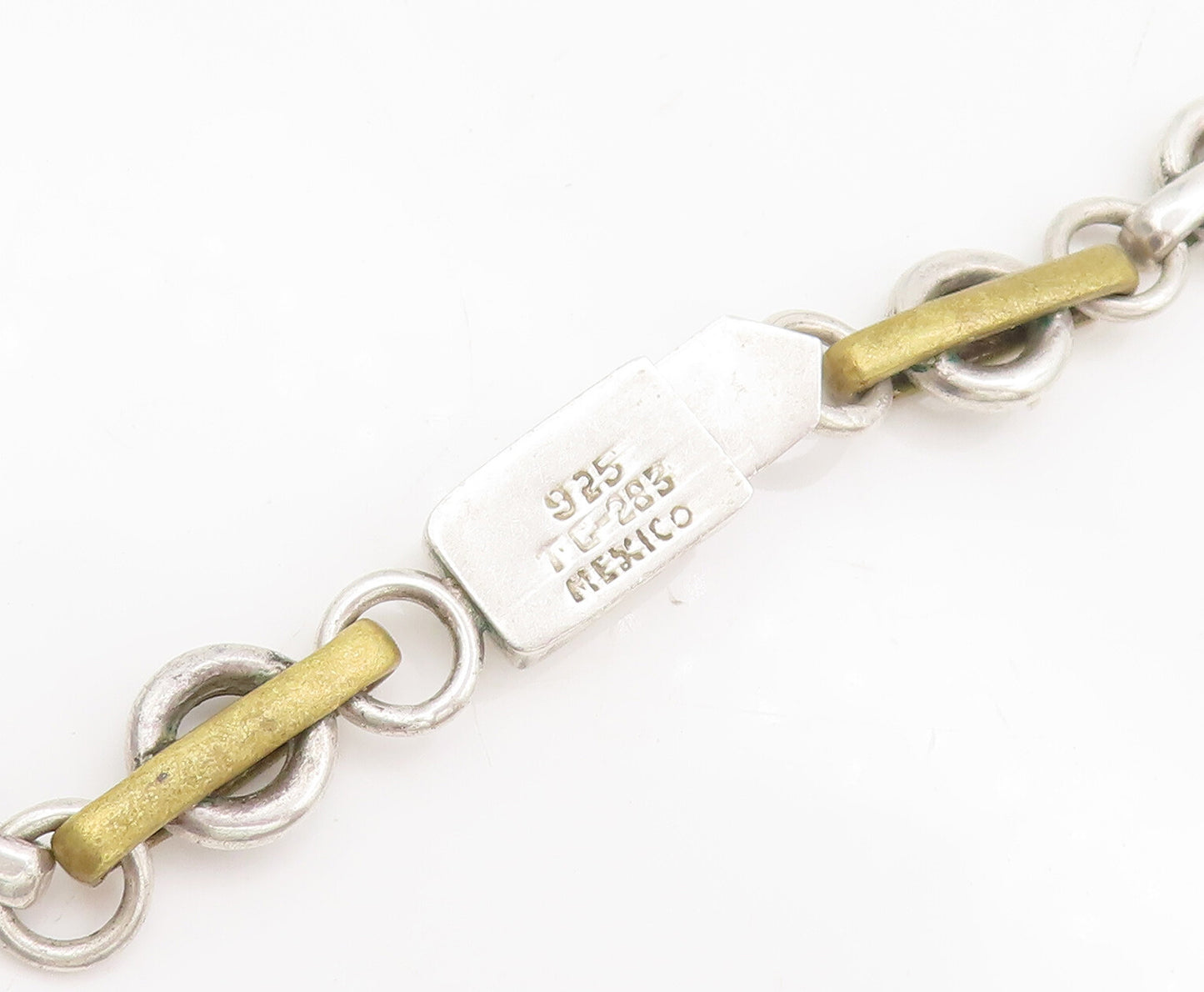 MEXICO 925 Silver  Vintage Rings Connected By Golden Loop Necklace  NE4189