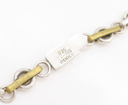 MEXICO 925 Silver  Vintage Rings Connected By Golden Loop Necklace  NE4189