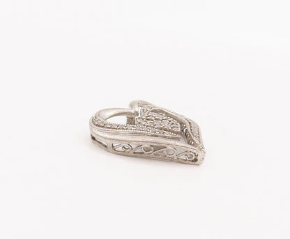 925 Sterling Silver Vintage Pendant Swirly Cutout Inlay Diamonds Heart  PT23087