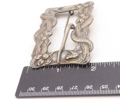 925 Sterling Silver Vintage Cloth Pin Dark Tone Floral Frame Carved  TR3845