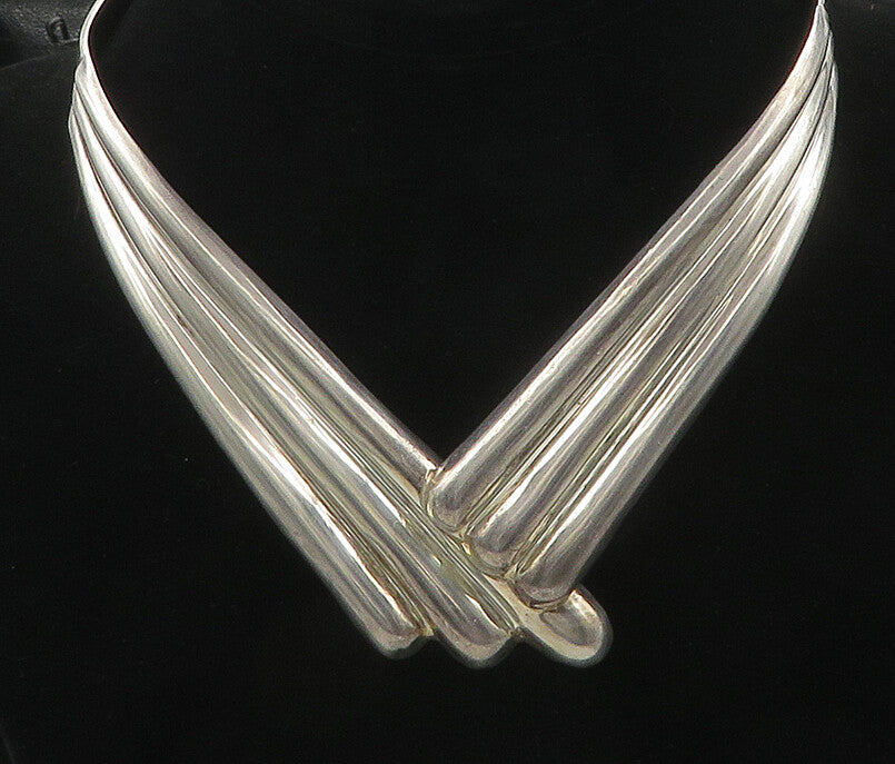 MEXICO 925 Sterling Silver  Vintage Shiny Wings Motif Collar Necklace  NE2881