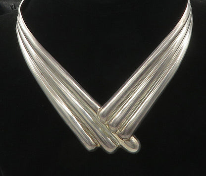 MEXICO 925 Sterling Silver  Vintage Shiny Wings Motif Collar Necklace  NE2881