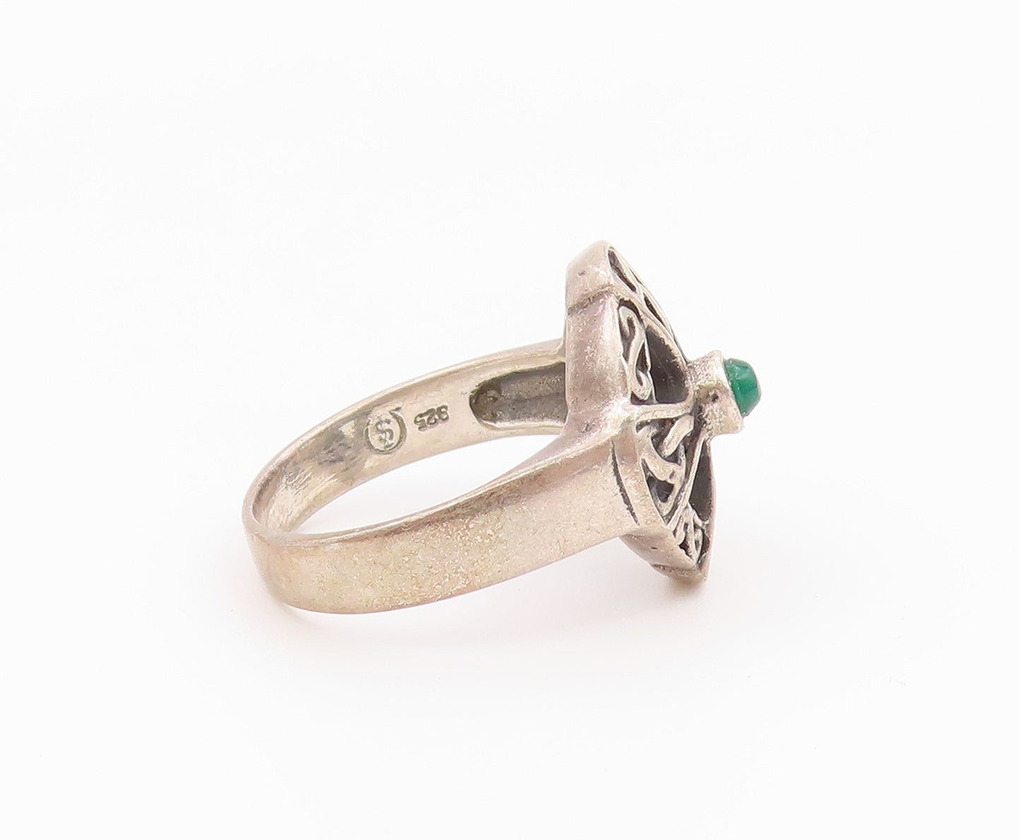 925 Sterling Silver Vintage Ring Emerald Holy Celtic Cross Band  Sz 6  RG36542