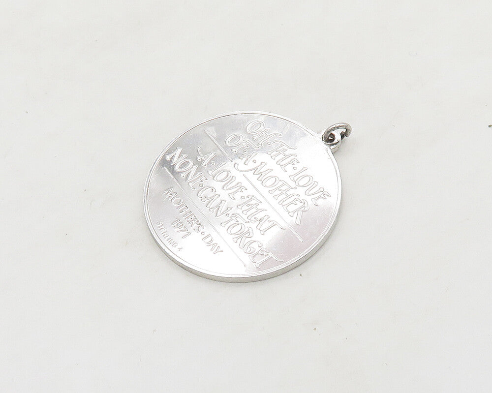 925 Sterling Silver  Vintage Shiny Mother's Day 1971 Medallion Pendant PT15252