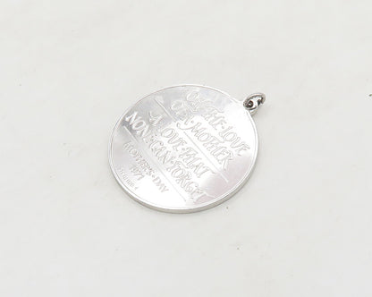 925 Sterling Silver  Vintage Shiny Mother's Day 1971 Medallion Pendant PT15252