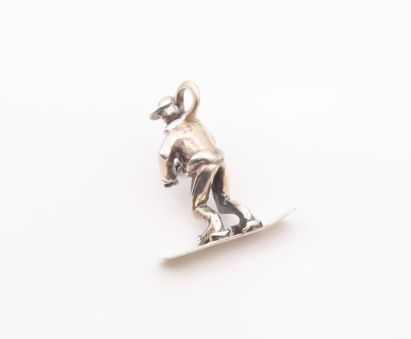 925 Sterling Silver  Vintage Shiny Snowboarder Sports Motif Pendant  PT18450