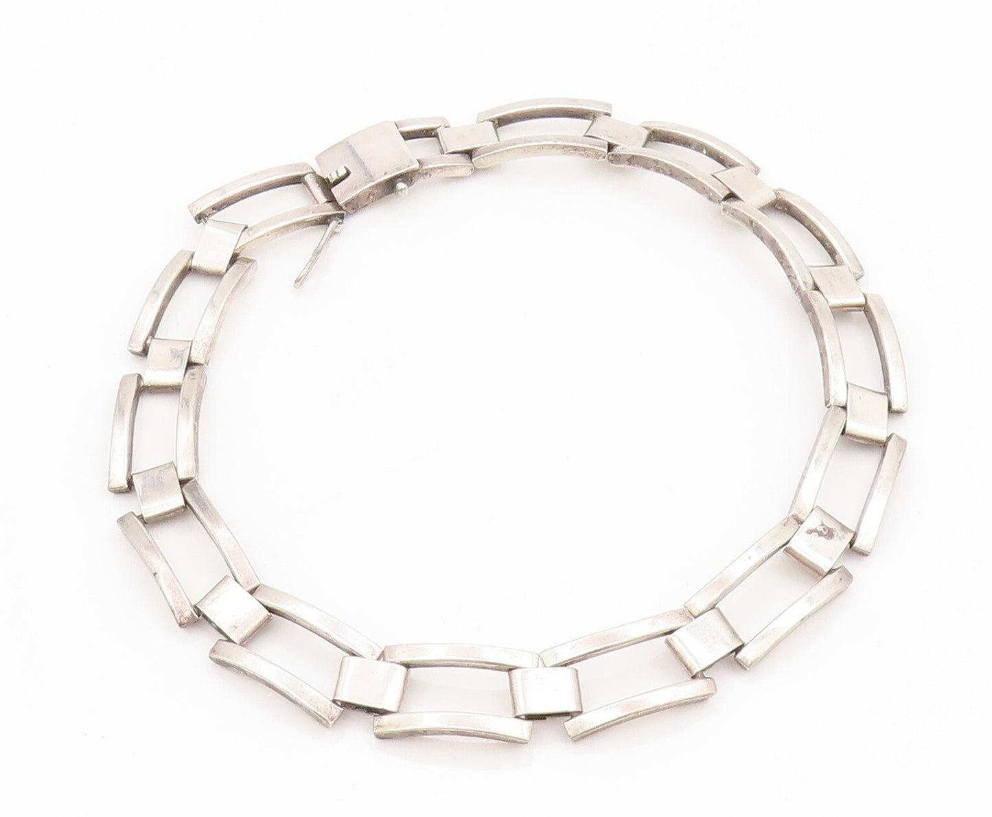 925 Sterling Silver Vintage Necklace MEXICO Brutalist Rectangle Choker  NE4443