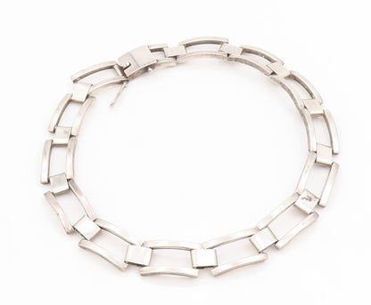 925 Sterling Silver Vintage Necklace MEXICO Brutalist Rectangle Choker  NE4443