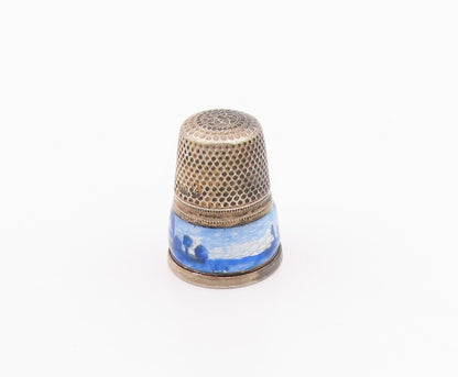 925 Sterling Silver  Vintage Enamel Ocean Scenery Thumb Thimble  TR3332
