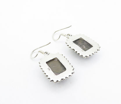 925 Sterling Silver  Vintage Cabochon Cut Jasper Square Dangle Earrings EG3117