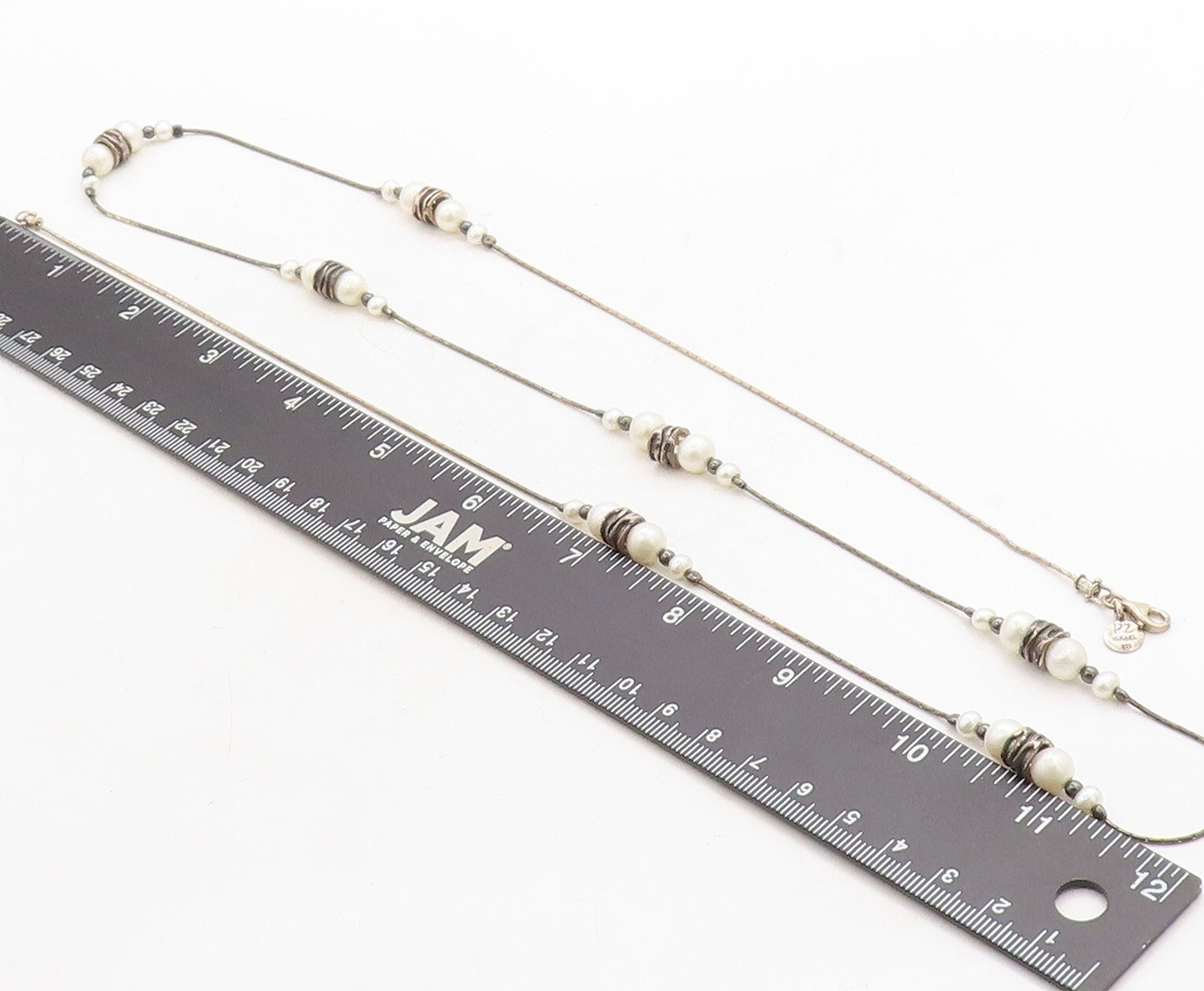 OR PAZ ISRAEL 925 Sterling Silver  Vintage Pearls Thin Chain Necklace  NE2273